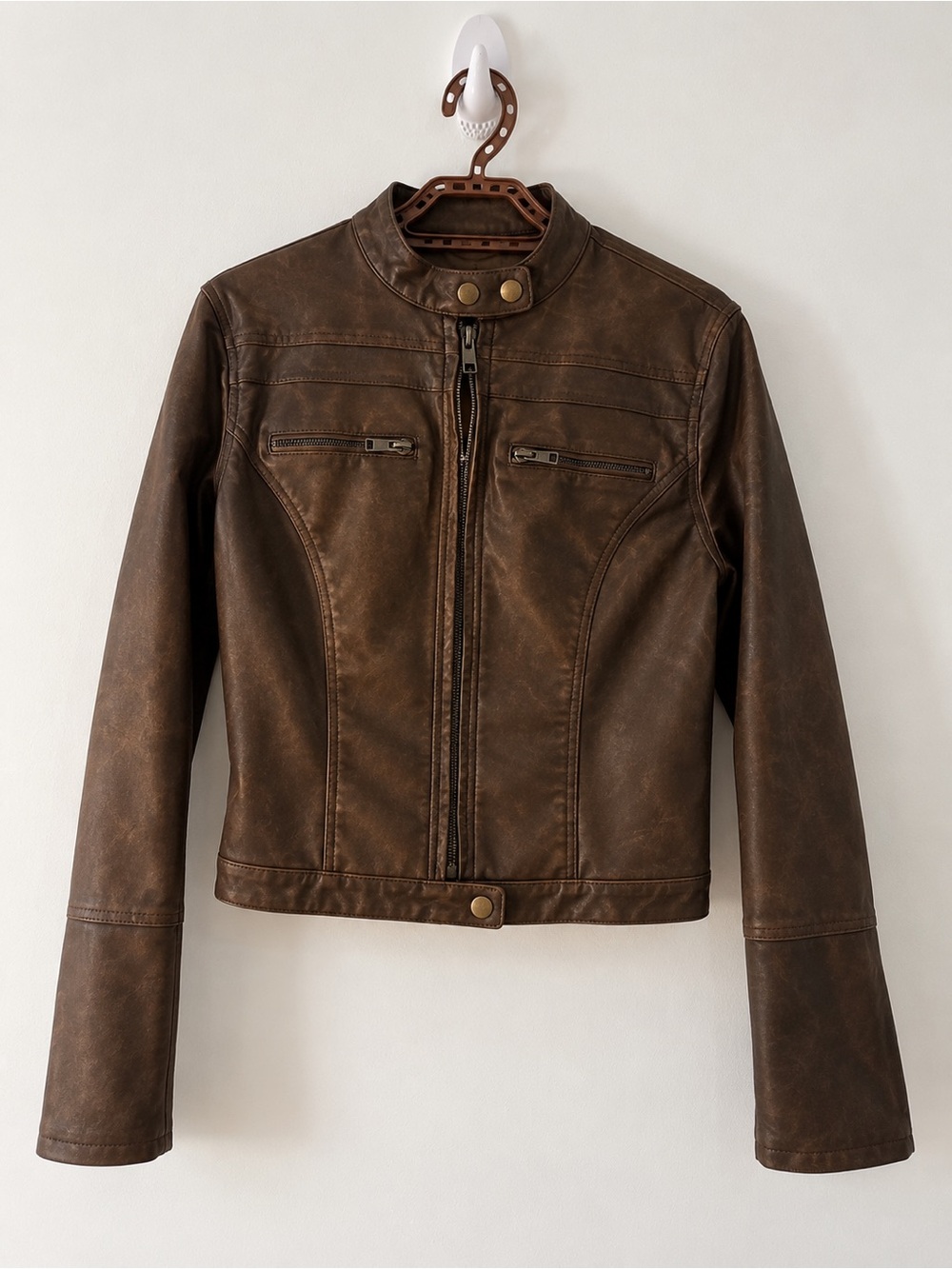 Edikted Brown Faux Leather Moto Jacket